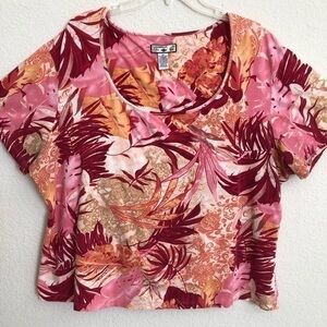 Caribbean Joe Short Sleeve  Scoop Neck Palms Fronds T-Shirt Plus Size 2X